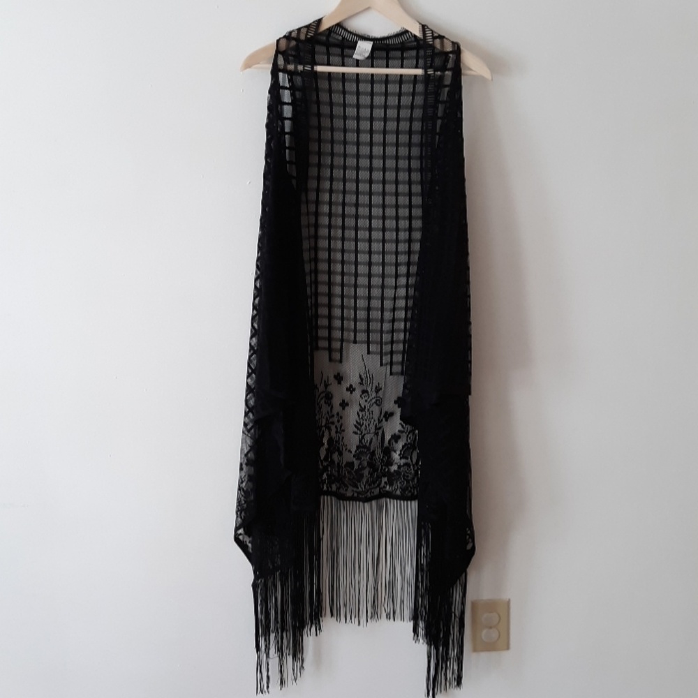 Black Sleeveless Knit Kimono Size M - Picture 2 of 7